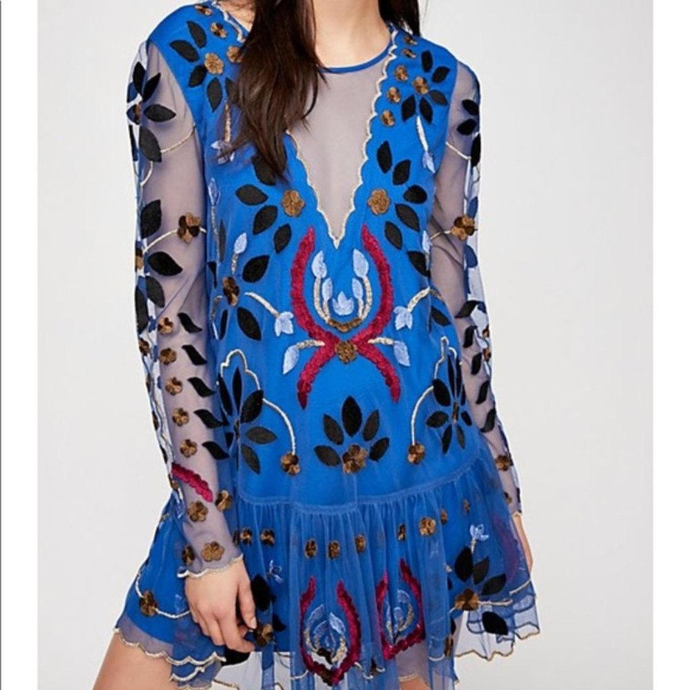 Free People Hearts Are Wild, Size Medium, Blue Dress